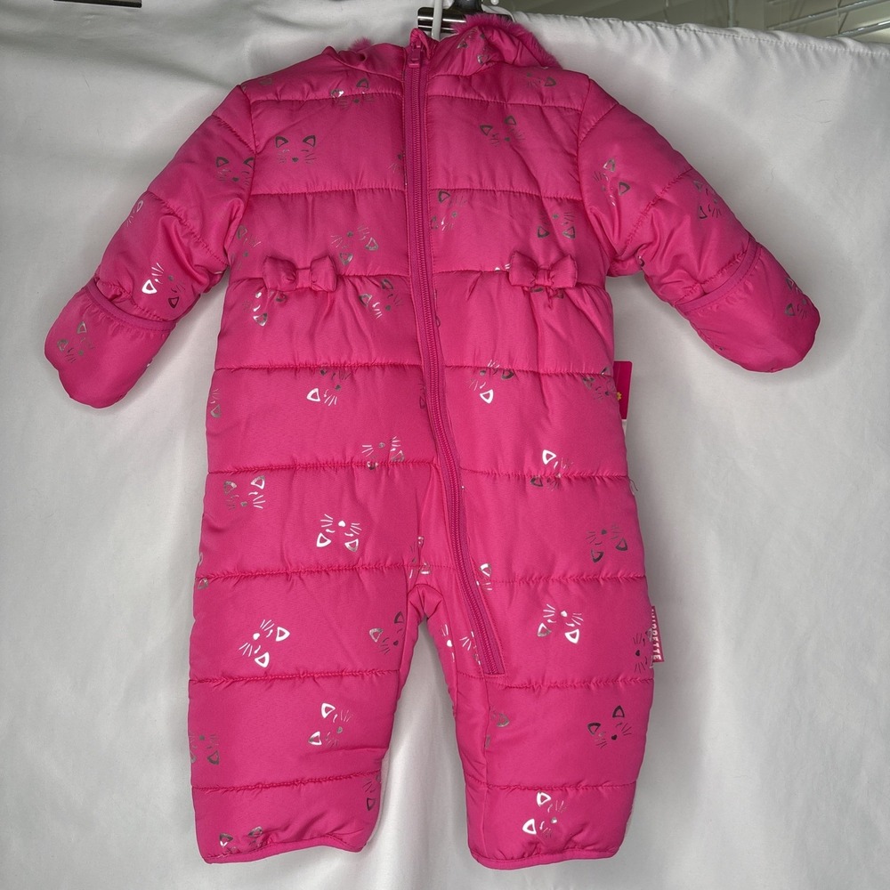 Wippette Baby Winter Snowsuit 9 Month One-Piece Hot Pink Cat Winter‎ Warm NEW